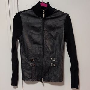 💥3/65$💥 Katherine Barclay Black Leather Jacket with Ribbed Sleeves